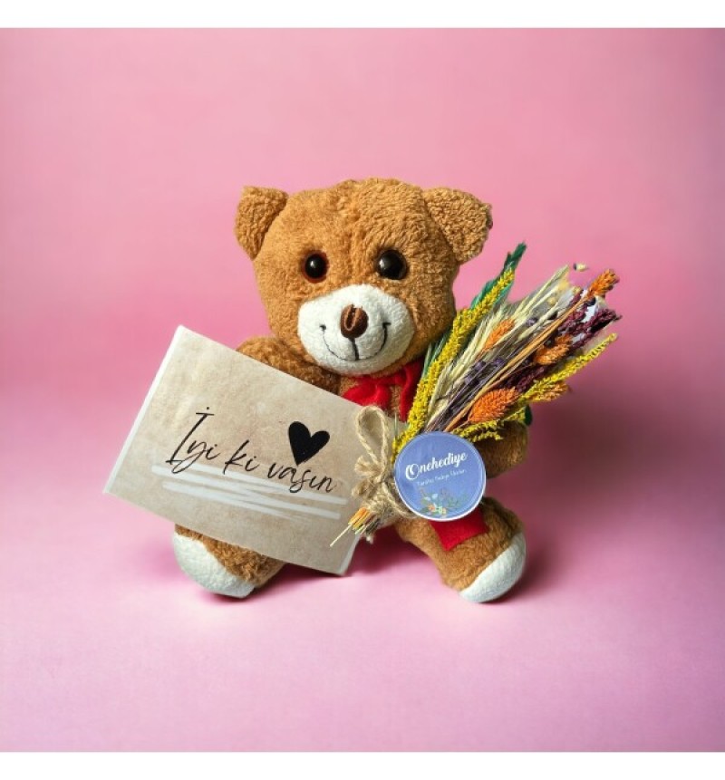 Sevimli Ayıcık Kurutulmuş Çiçek Buketi