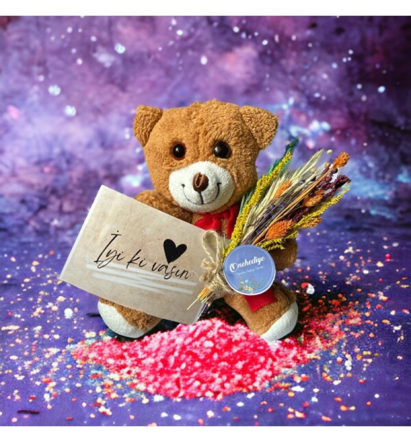 Sevimli Ayıcık Kurutulmuş Çiçek Buketi